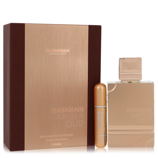 Al Haramain Amber Oud Gold Edition Women Gift Set - 3.4 Pure Perfume Spray + 0.34 oz Refillable Spray