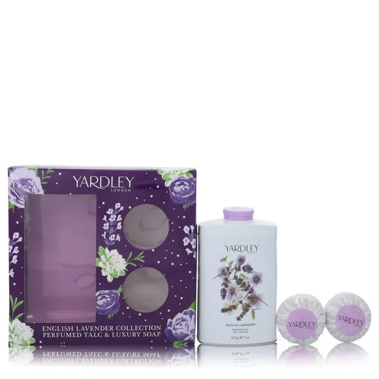 English Lavender Women Gift Set - 7 oz Perfumed Talc + 2-3.5 oz Soap