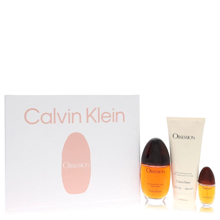 Calvin Klein Obsession Women Gift Set - 3.4 oz Eau De Parfum Spray + 6.7 oz Body Lotion + .5 oz Mini EDP Spray