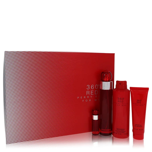 Perry Ellis 360 Red Women Gift Set - 3.4 oz Eau De Toilette Spray + .25 oz Mini EDT Spray + 6 oz Body Spray + 3 oz Shower Gel